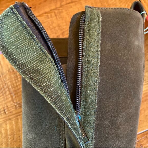 NEW FARM Rio Army Long Suede Boots Vegan Lug Embroidered Olive Green Size 8.5 - Picture 8 of 14